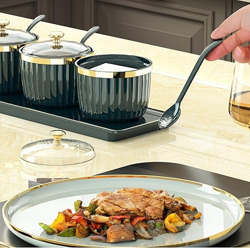 Miniatura 2 de EaldJinysi Juego de 4 cajas de especias de cocina con cuchara medidora de tapa transparente y base antideslizante, para almacenar sal, azúcar,