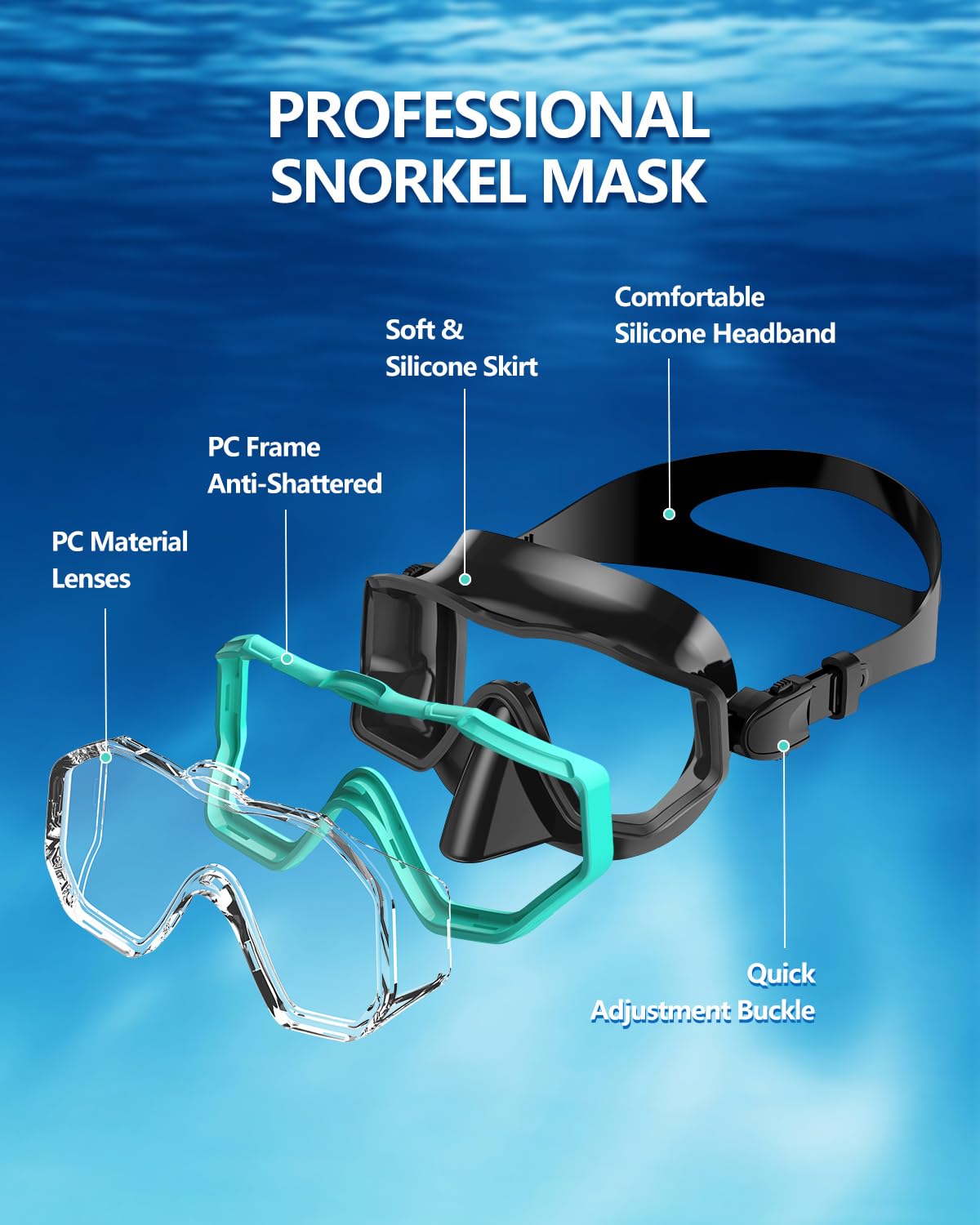 W WSTOO Adults Swim Goggles with Nose Cover,HD 3-Window Wide Vision Lens Snorkel Diving Swimming Mask Anti-Fog&Leak