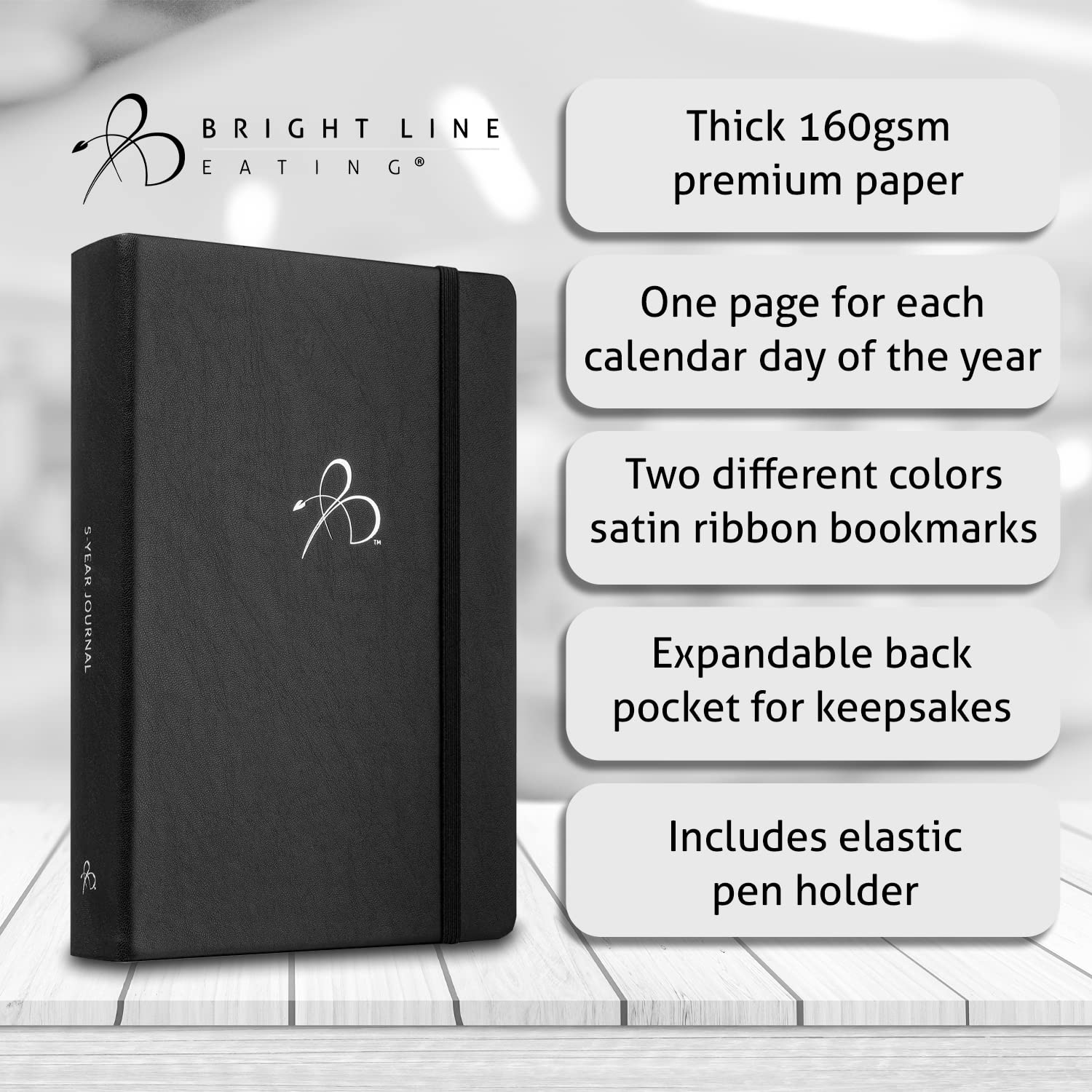 Bright Line Eating 5 Year Journal - Vegan Leather Journal w/Daily Entries – Black Memory Book Journal for Women & Men – 5 Year Journal for Tracking Memories, Ideas, Devotions & Progress 3 Bright Line Eating 5 Year Journal - Vegan Leather Journal w/Daily Entries – Black Memory Book Journal for Women & Men – 5 Year Journal for Tracking Memories, Ideas, Devotions & Progress