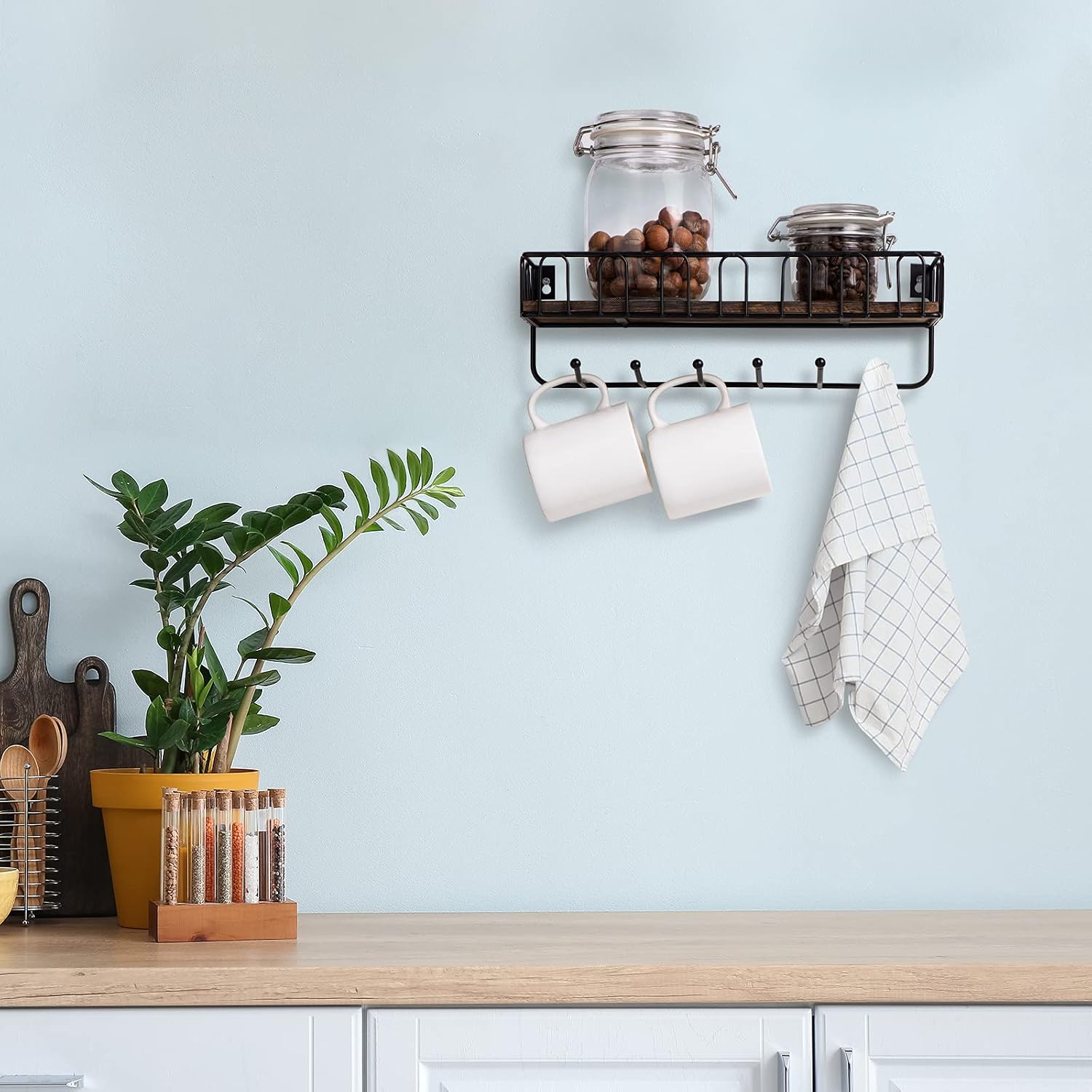 Key Holder for Wall，Key Hooks for Wall, Mail Organizer Wall Mount Key Rack Hanger Holder Decorative Metal Wire Mesh Mail and Key Holder for Wall with Shelf, Entryway, Bathroom, Living Room by DB