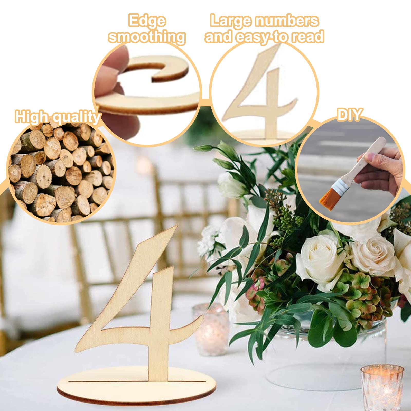URROMA Numéros De Table En Bois Rustique 1 à 20 Avec Bases - Décoration Mariage, Banquet Et Restaurant
