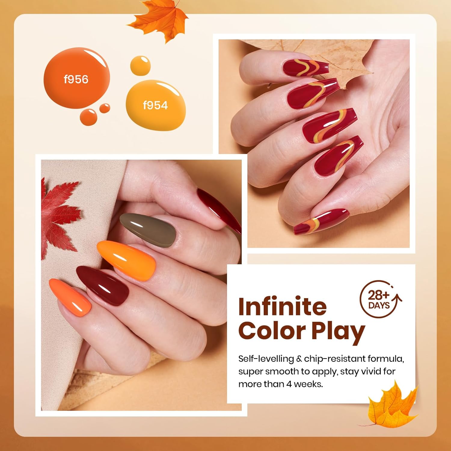 Beetles Summer Gel Polish Set - 6 Colors Burgundy Red Orange Yellow Brown Gel Polish Kit for Nails, Autumn Leaves Soak Off UV LED Nail Gel Manicure at Home Gifts for Women