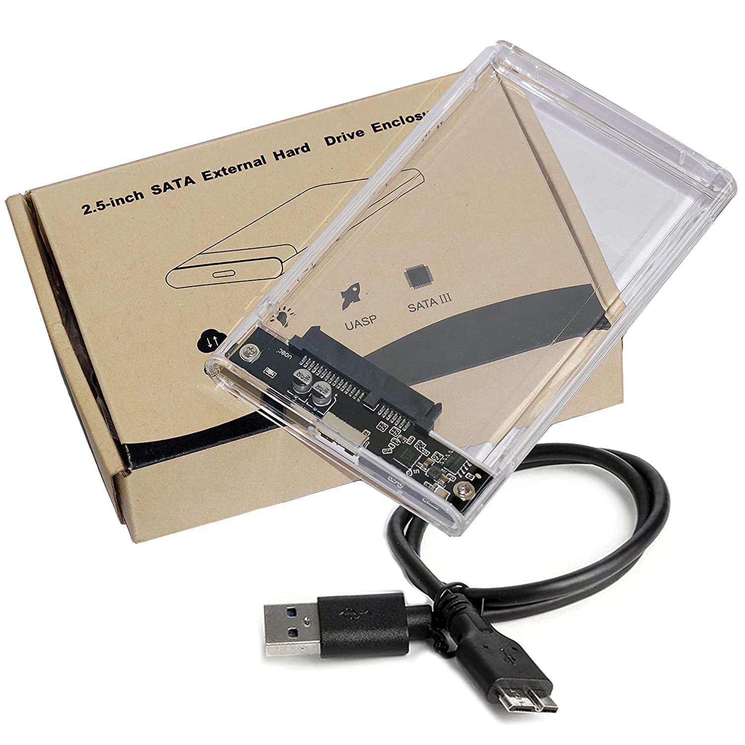 MaK WOrLD® 2.5 inch USB 3.0 External Hard Drive Enclosure, SATA to USB3.0 Transparent Portable Hard Disk Adapter for HDD and SSD, Support SATA III