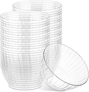 PLASTICPRO 50 Pack 6oz Crystal Clear Plastic Bowls - Elegant Disposable Bowls for Parties, Desserts & Events