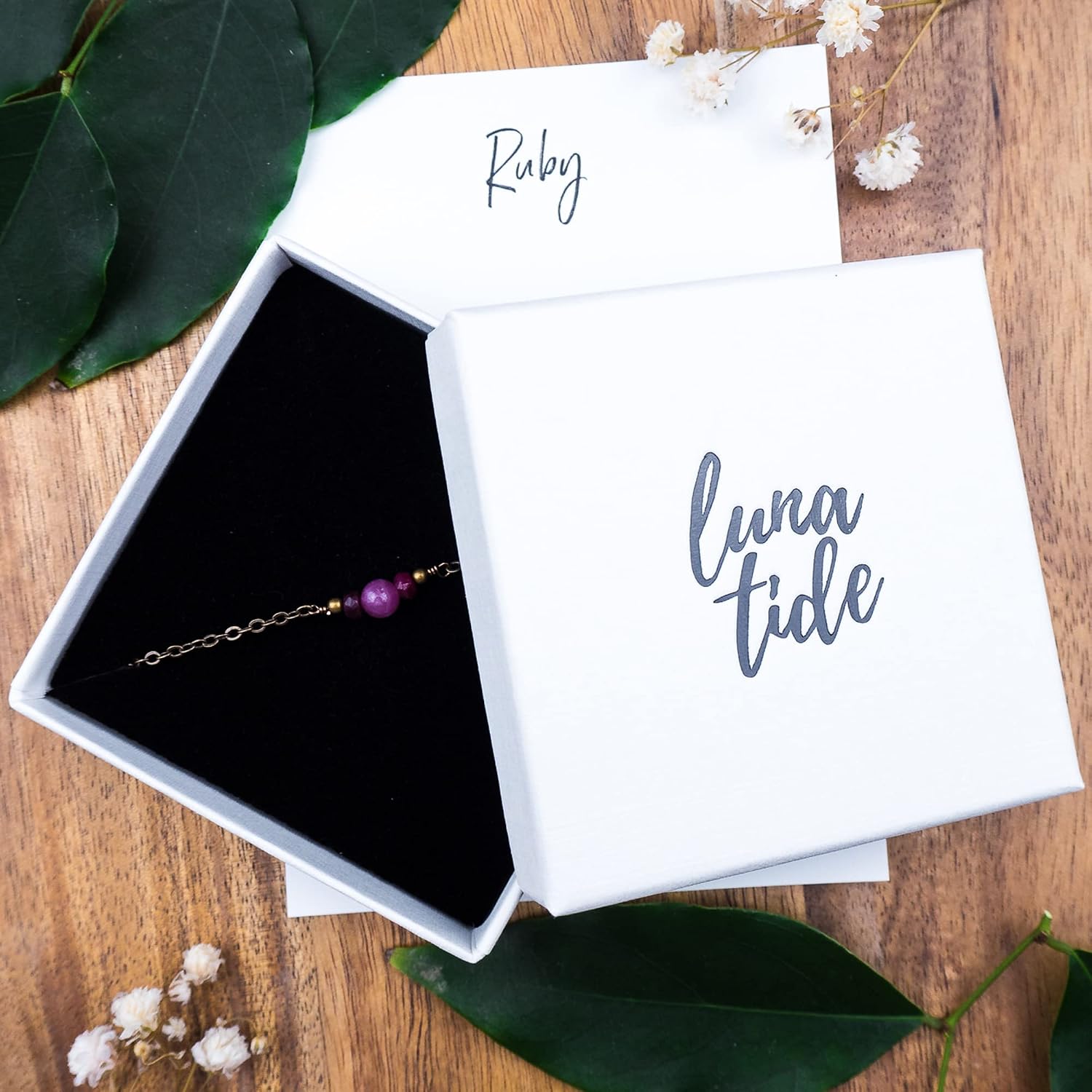Luna Tide Ruby Dainty Anklet in Bronze
