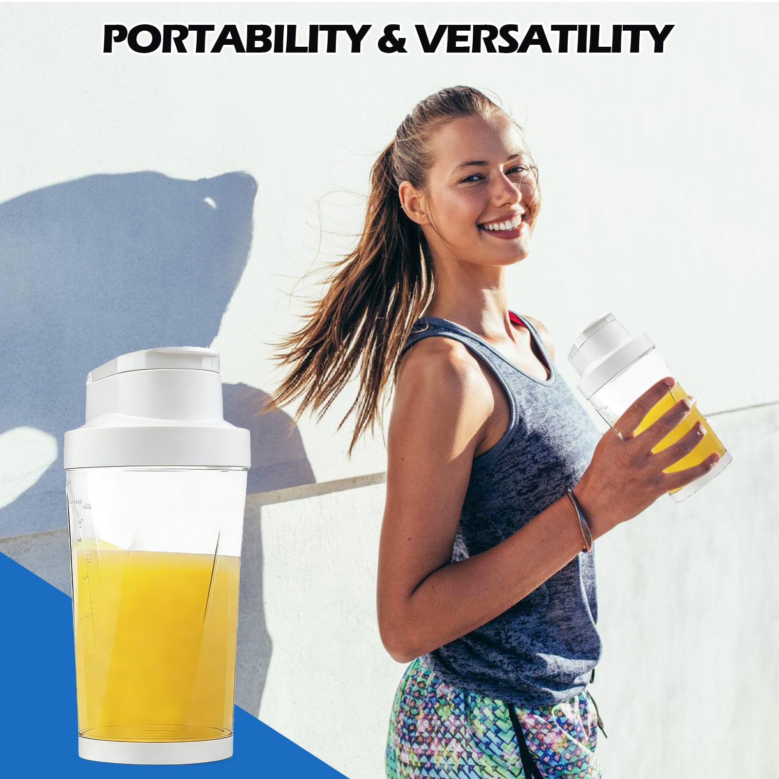 Frullatore portatile da 700 ml, mini frullatore con 6 lame, 6000 mAh, ricaricabile tramite USB, senza BPA, coperchio a prova di perdite e beccuccio per casa, ufficio e viaggi, bianco