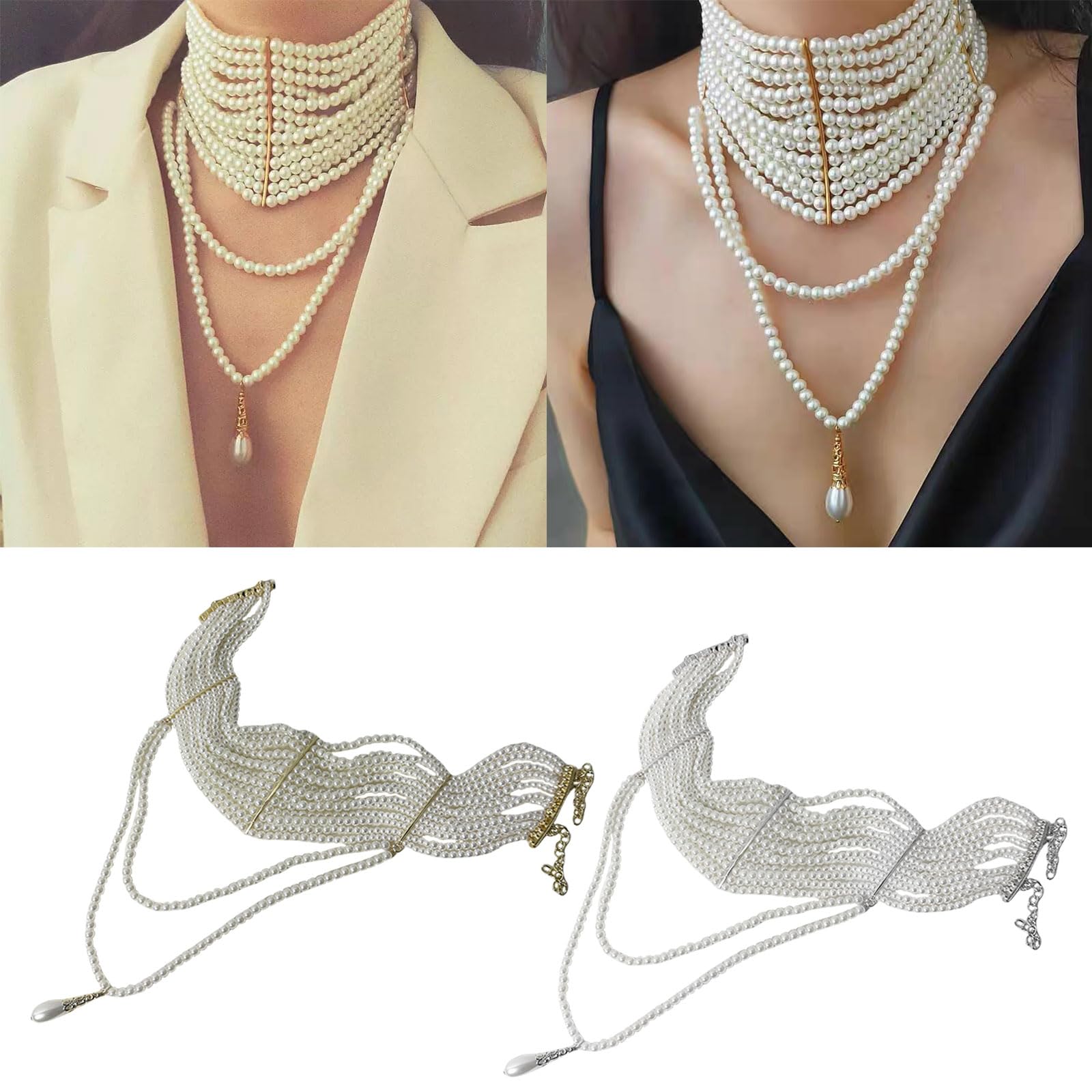 [Psdndeww] Collier sophistiqué avec perles et pompon dynamique, accessoires de mode pour des occasions élégantes