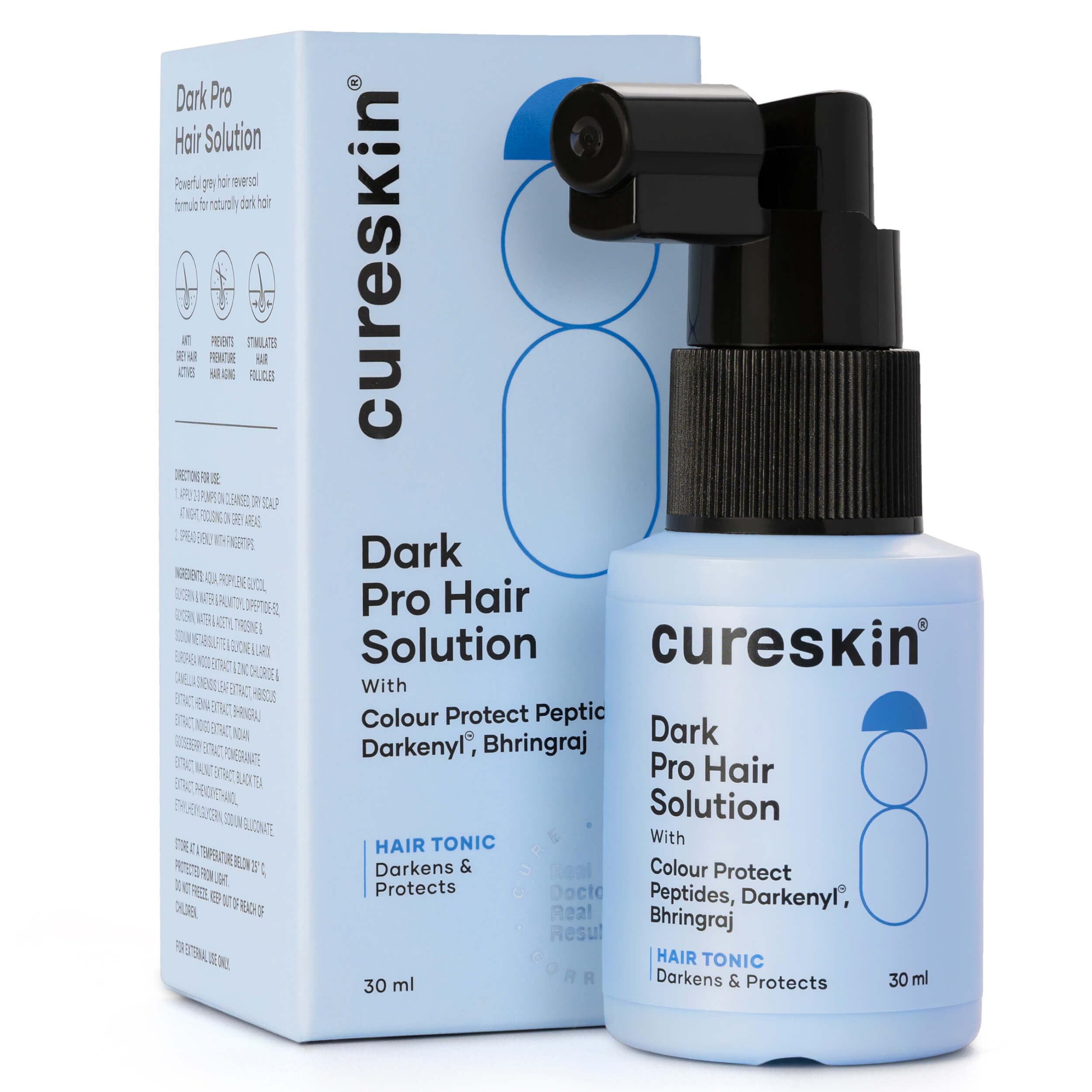 Cureskin Anti Grey Hair Serum | Reverses & Limits Hair Greying | Dark Pro Hair Solution Natural Hair Darkener, 30 ml (Pack of 1)
