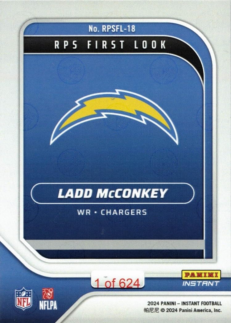 2024 Panini Instant Football #RPSFL-18 Ladd McConkey Rookie Card Chargers - Only 624 made!