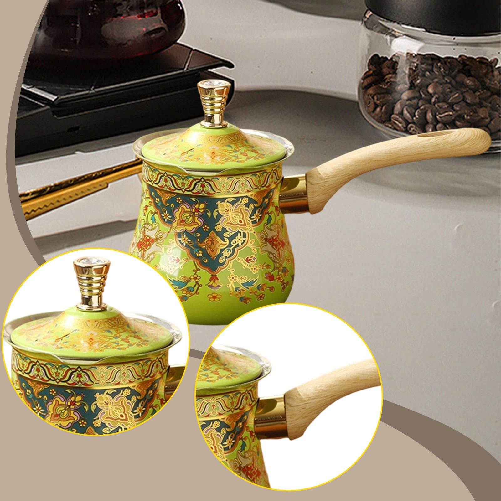 Cafetera, de Café, Mango Ergonómico con Tapa, Fácil de Limpiar, Utensilios de Cocina, Tetera, Calentador de Leche, Verde, 720 Ml