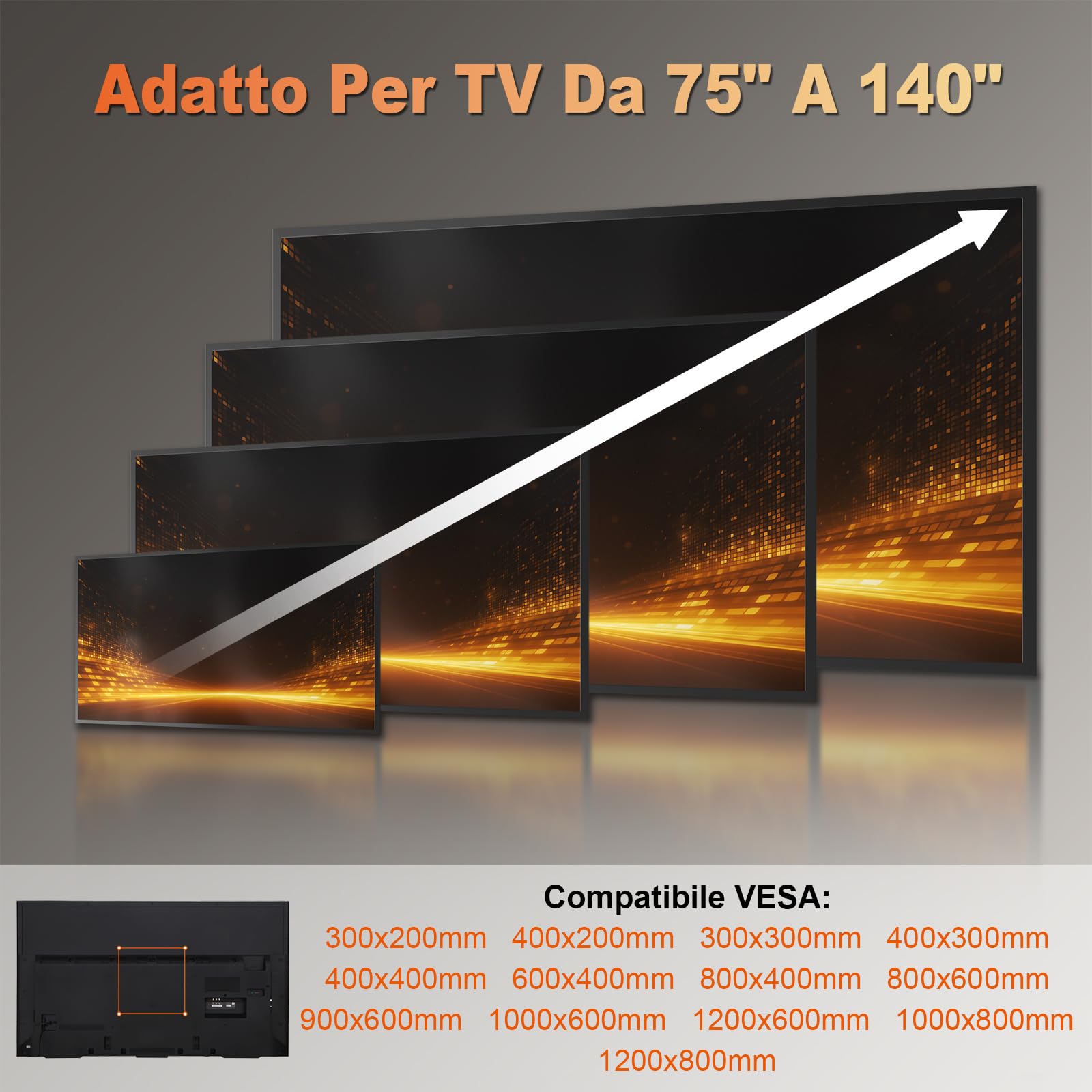 Supporto universale per TV Ultra Slim per TV da 37-140", fino a 125 kg, Max VESA 1200 x 800, nero