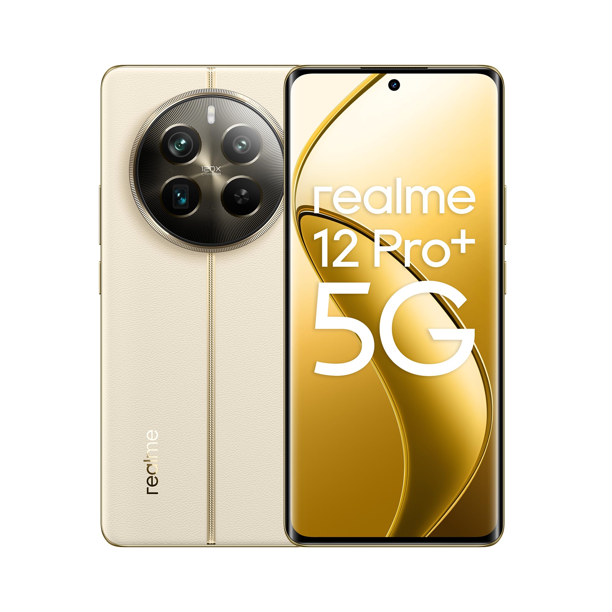 realme 12 Pro+ 5G Smartphone 8+256GB, Snapdragon 7s Gen 2, Fotocamera 64MP+50MP IMX890 OIS, Display Curvo AMOLED 120Hz da 6,7 Pollici, Batteria 5000mAh SUPERWOOC 67W Ricarica, Doppia SIM, Beige