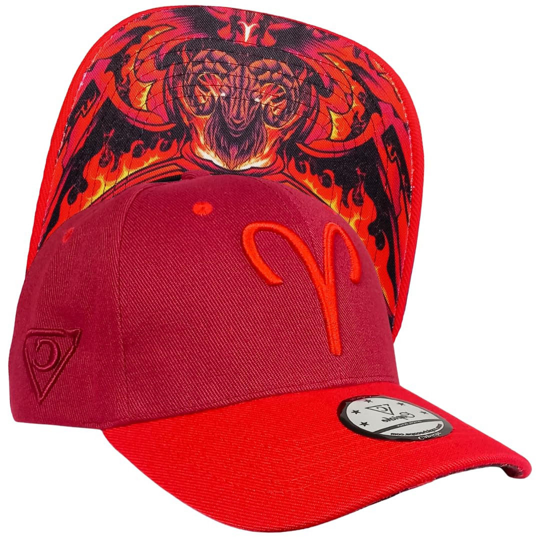 Capiche [99+ Variations] Aries Curved Snapback Cap [Zodiac] - Curved Ram Embroidery, Aggressive Styling for Aries Signs, Adjustable and Stylish