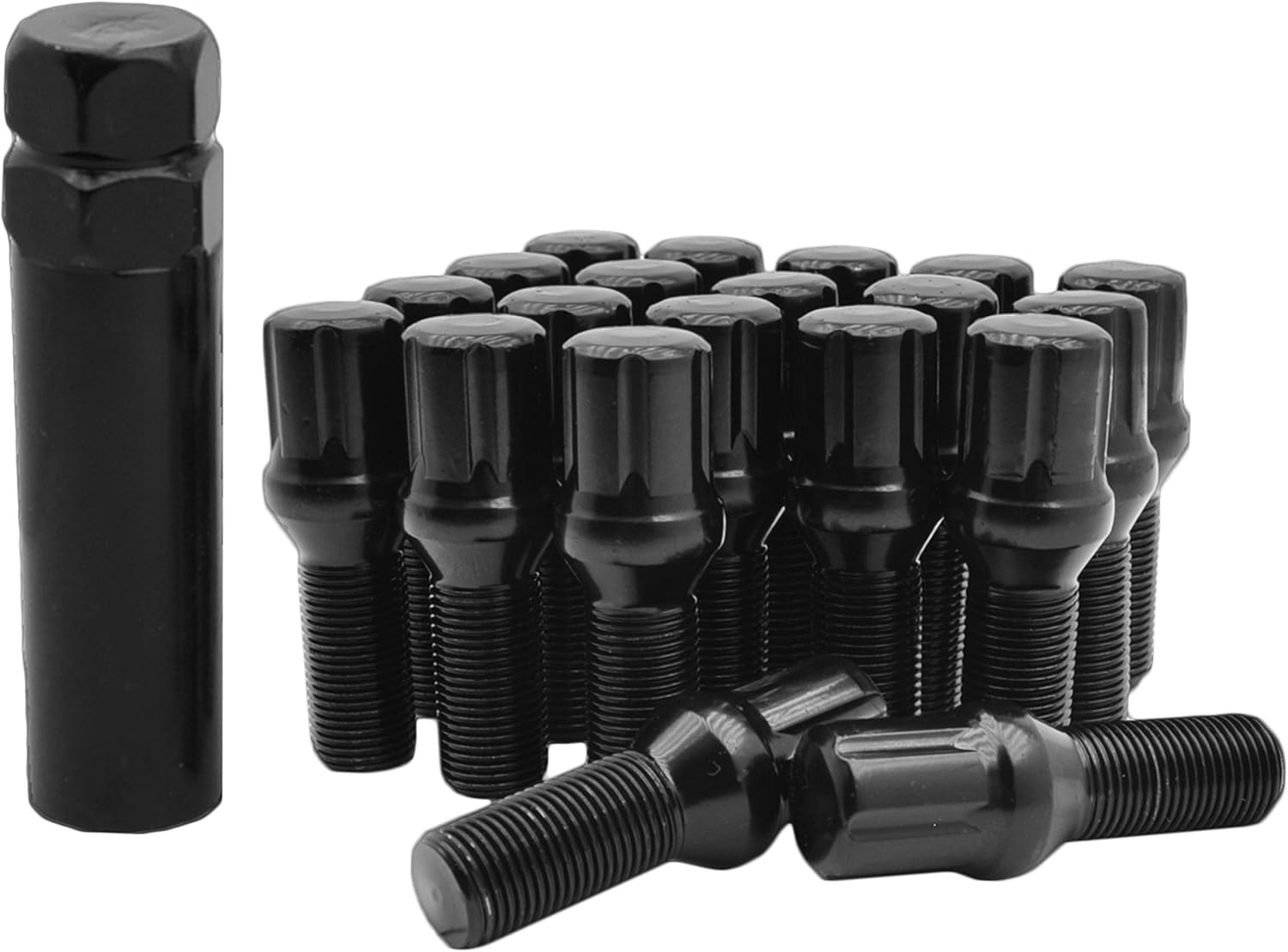 20 Pc 12x1.25 Black Spline Lug Bolts 28mm OEM Shank (Not Extended) + 2 Keys Included Fits | 2012-2016 Fiat 500 | 2014-2018 Fiat 500L | 2016-2018 Fiat 500X |