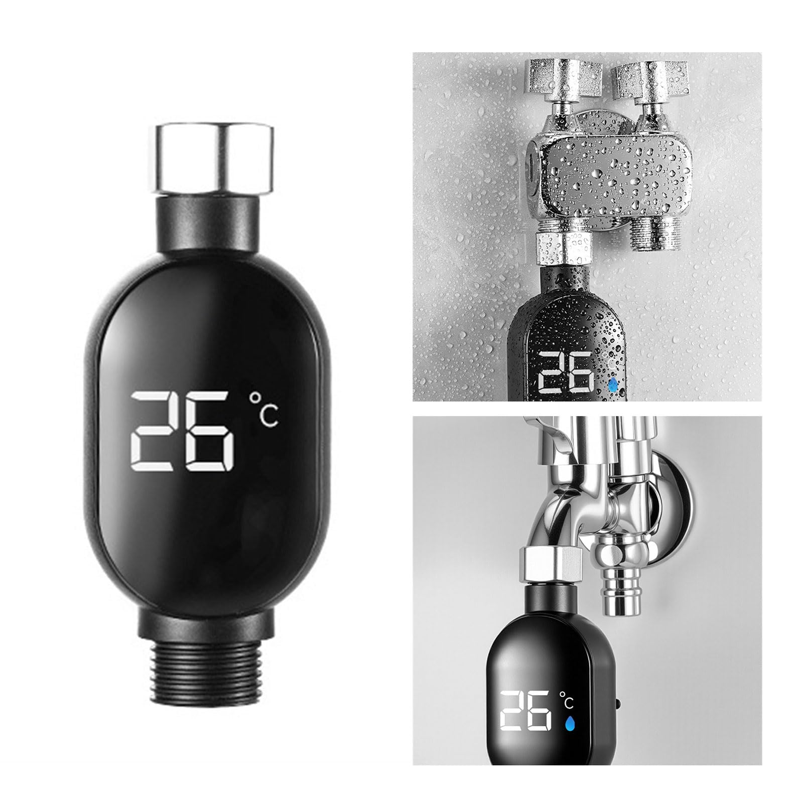 Soffione Doccia Termico a Risposta Rapida Display Monitoraggio della Temperatura Acqua in Reale Robusto Accessorio da Bagno in Acciaio Aggiornamento Automatico della Temperatura della