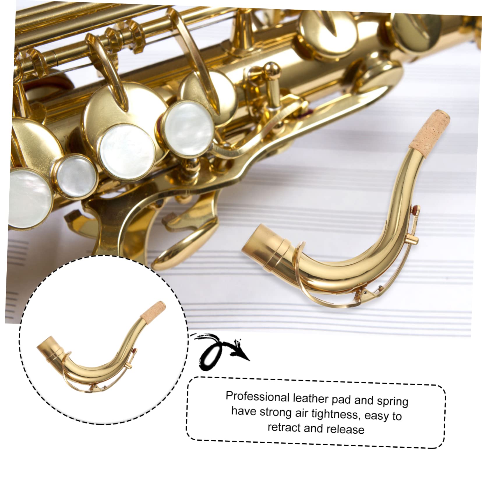 Yardwe Collo Curvo per Sassofono in Ottone Oro, Accessorio Pratico e Facile da Regolare per Sassofono Contralto, per Musicisti Professionisti e Amatori