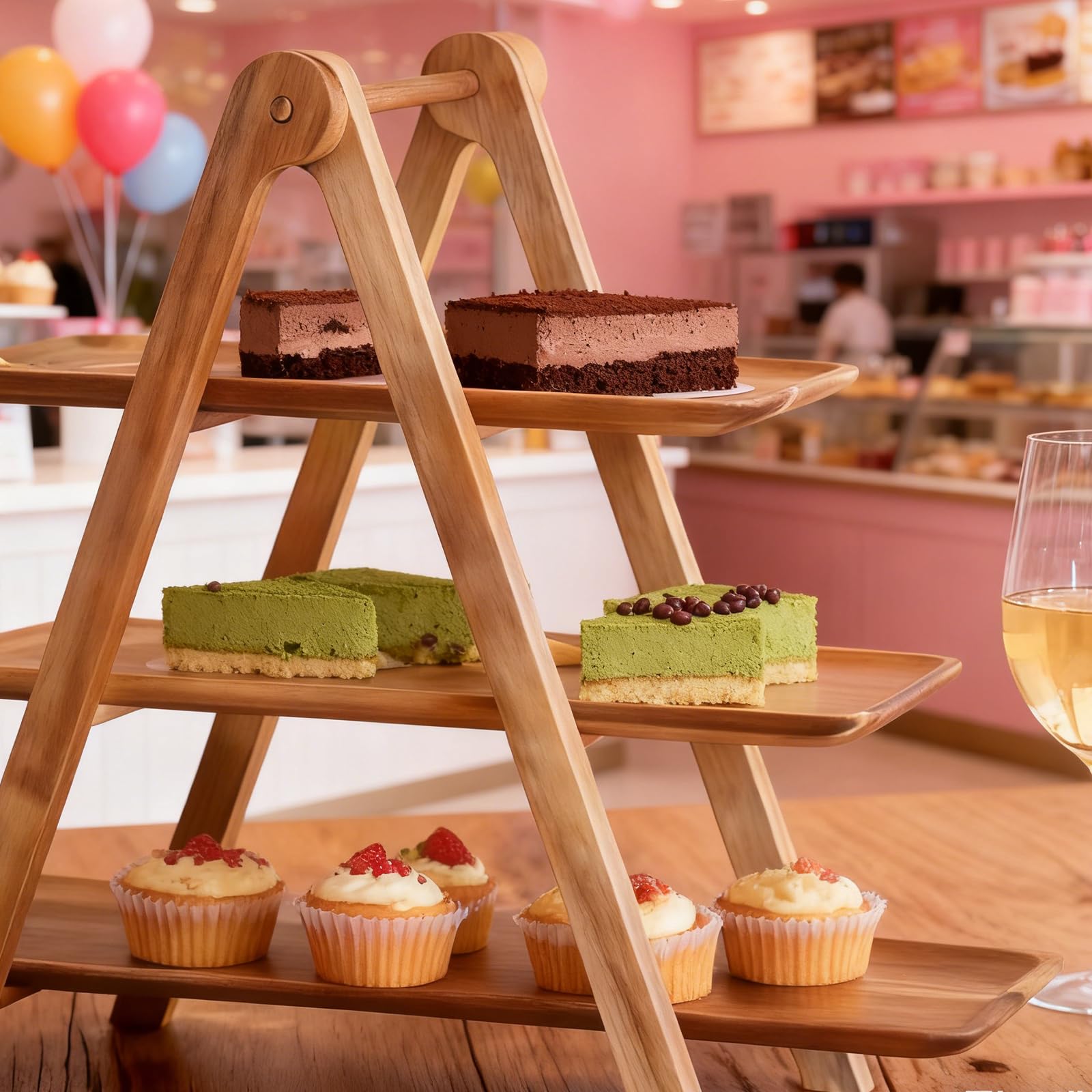 Présentoir À Gâteau En Bois, Support À Gâteau À 3 Étages, Présentoir À Cupcakes, Presentoir Buffet, Poignée, Support Gateau Et Plateau Aperitif Multifonction Pour Fête, Mariage, Réception