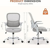 Vista 2 de Sweetcrispy Home Office Managerial Executive Chair, Ergonomic Mesh Adjustable Swivel Mid-Back Chair with, Flip-up Arms, Comfortable Lumbar Support