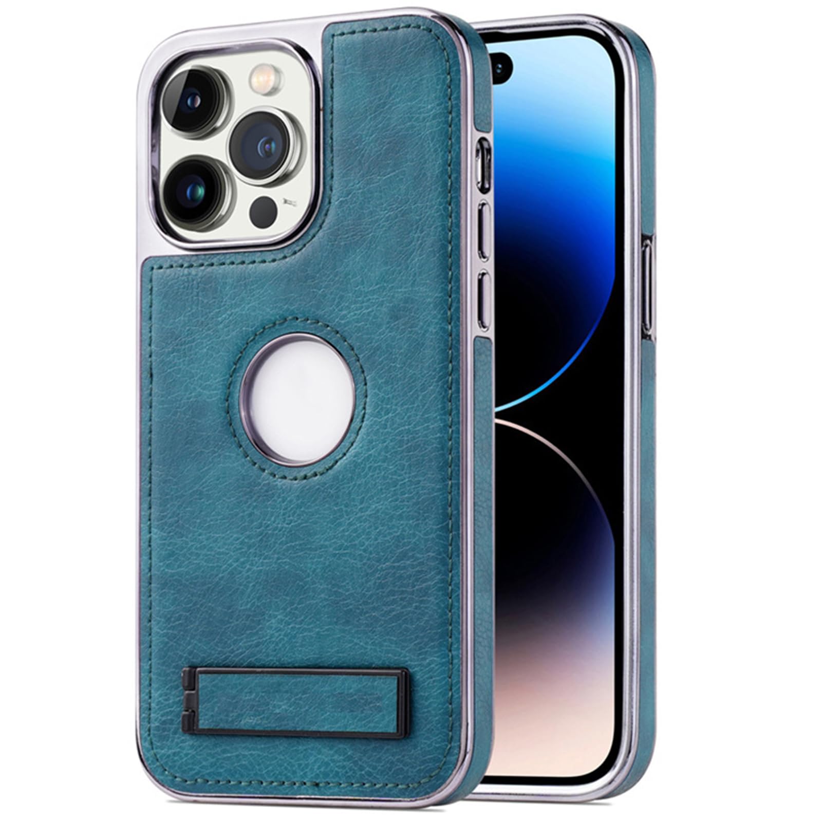 Galwanizowane etui do iPhone 16 Pro Max/16 Pro/16 Plus/16, wąskie skórzane etui z uchwytem z logo widoku, odporne na wstrząsy etui ochronne na aparat, zielone, 16 Pro Max