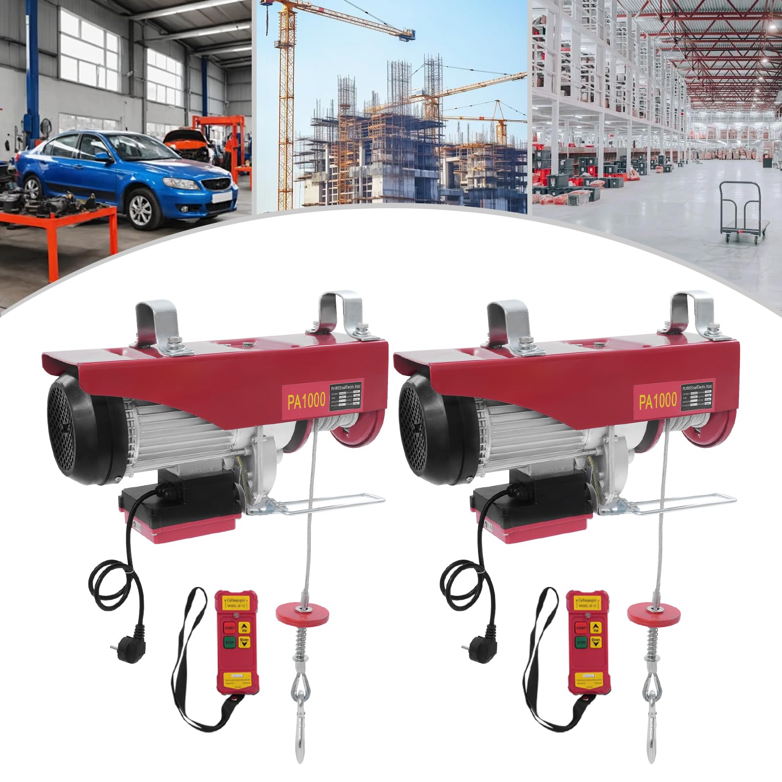 Paranco elettrico da 1800 W, 1000 kg (doppio cavo)/500 kg (cavo singolo) 12 m/6 m di altezza di sollevamento, con controllo wireless, argano elettrico con due imbracature, 2 set
