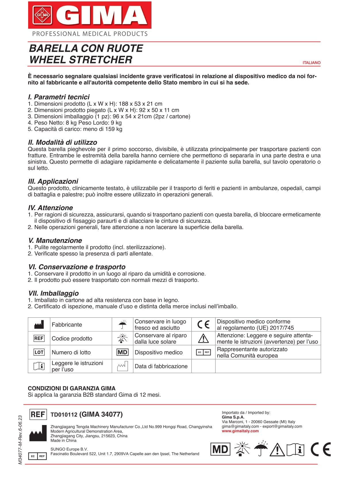 Gima 34077 Barella con Ruote, Piegabile in 2