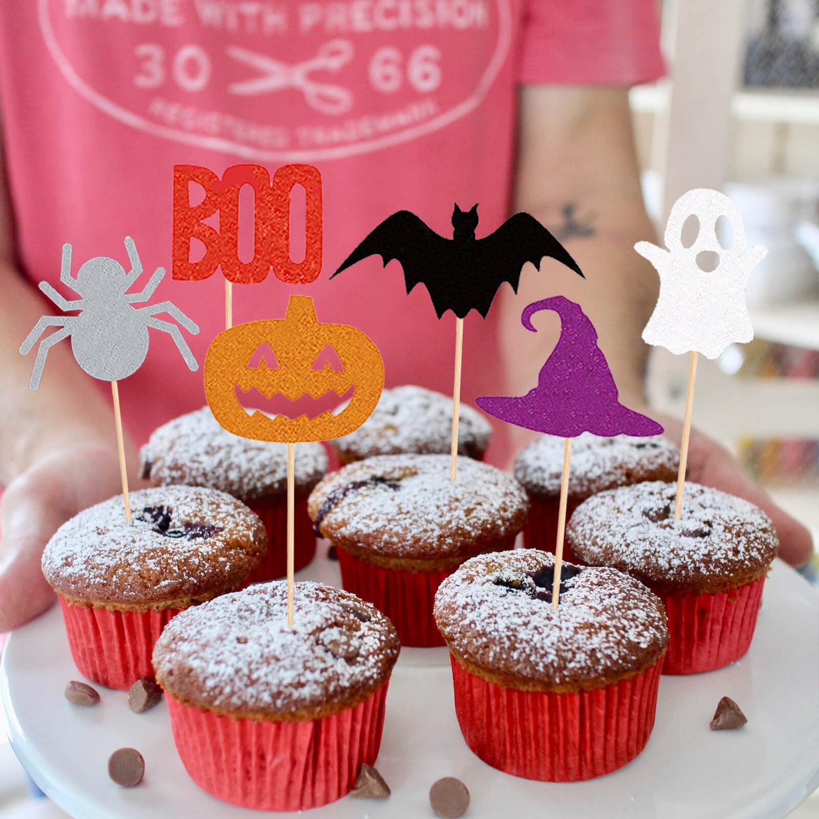 Lot De 48 Décorations Halloween Pour Cupcakes & Muffins - Moules & Brochettes Citrouille, Fantôme, Chauve-souris - Papier