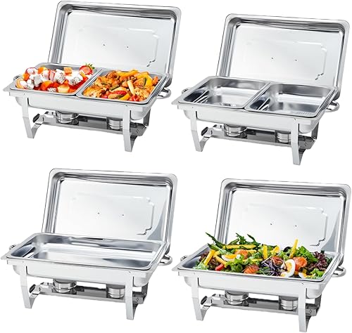 Miniatura 11 de GarveeHome Platos de roce para buffet, paquete de 2 unidades, de acero inoxidable de 8 cuartos de galón y calentadores de buffet con tapa,