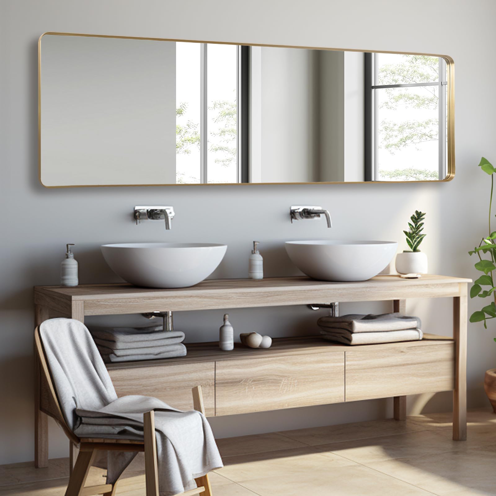 Espejo de Piso Dorado 52 x 161 cm de Longitud Completa, Rectangular de Cuerpo Completo para Decoración de Pared y Pasillo