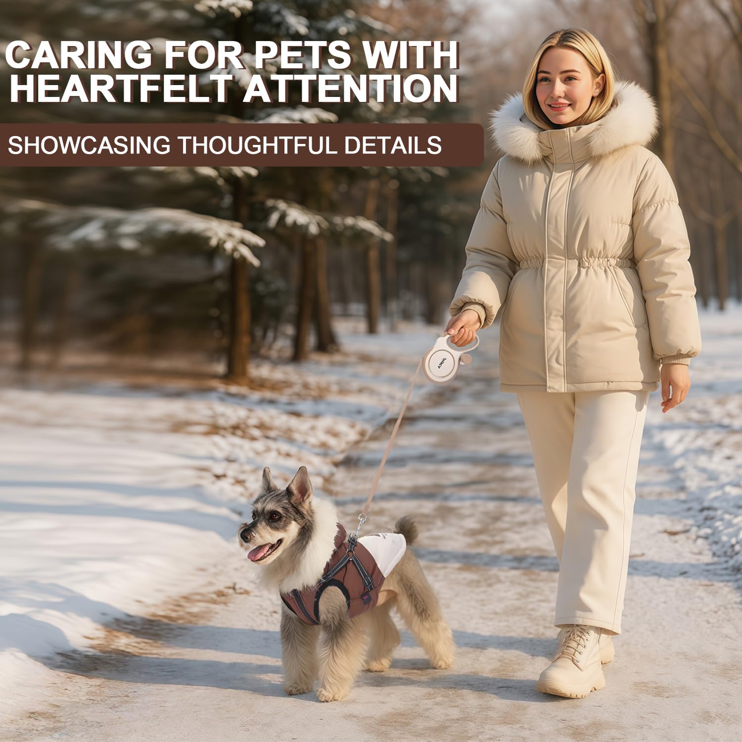 PINA Manteau d'hiver pour chiens de petite, moyenne et grande taille, veste d'hiver imperméable pour chien avec harnais intégré, manteau pour temps froid avec capuche en peluche, combinaison de neige