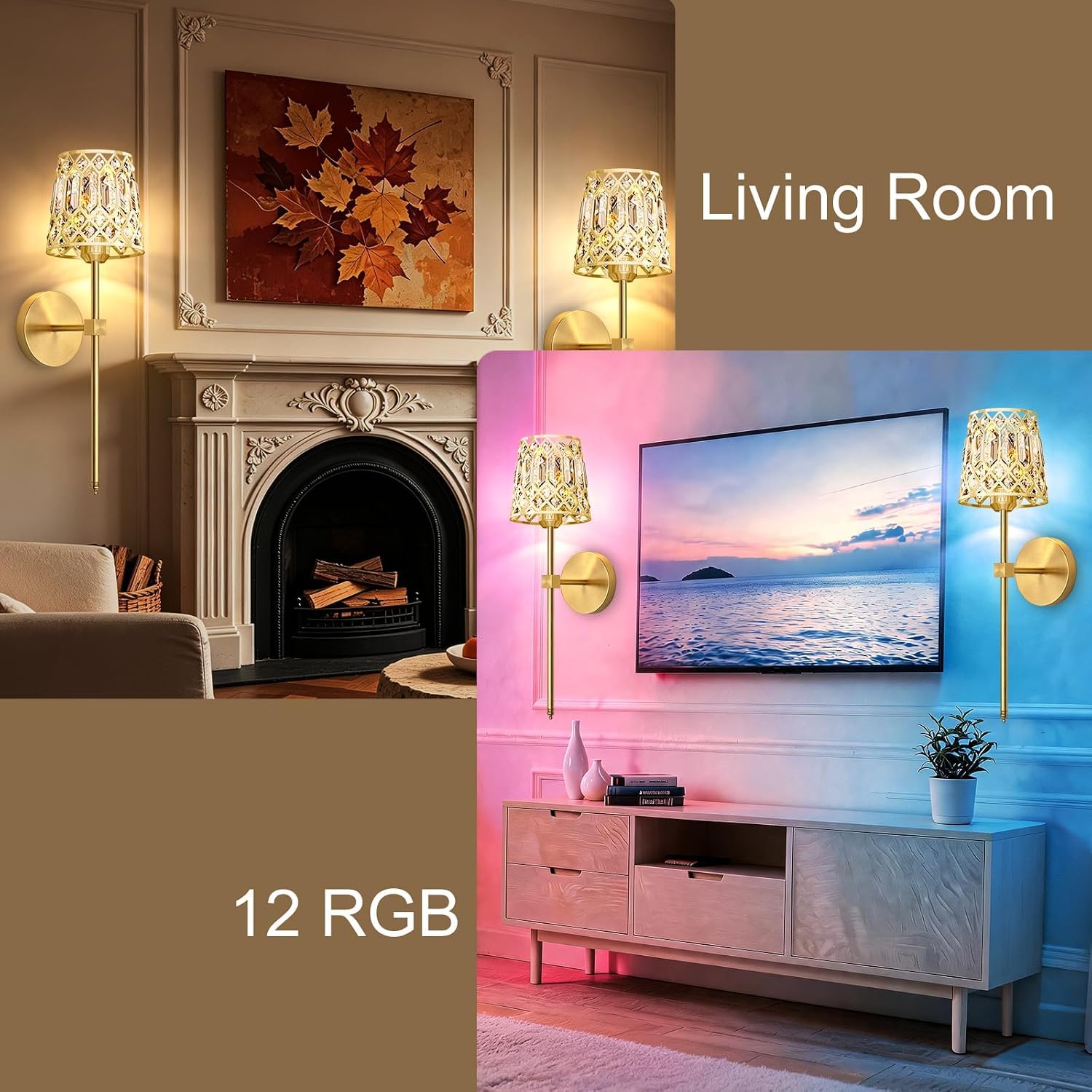 2 Stück Gold Kristall Wandleuchte Akku Vintage Wandlampe Ohne Stromanschluss mit Fernbedienung Dimmbar Nachttischlampe USB Aufladung Schlafzimmerlampe Deko Batteriebetrieben für Wohnzimmer Flur