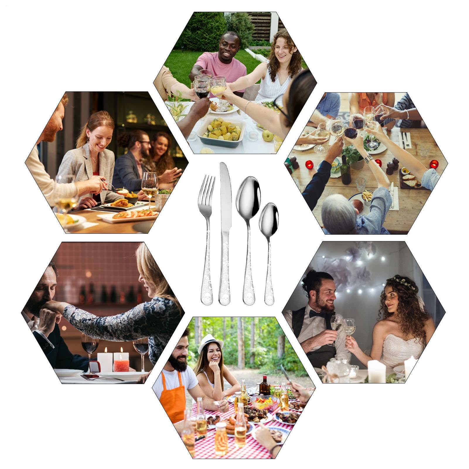 Metallutensilien-Set, Besteckset für 6 Edelstahl-Geschirrset mit | Tragbare Küchengabeln und -löffel, Besteck für das Essen in der heimischen Küche, beim Camping