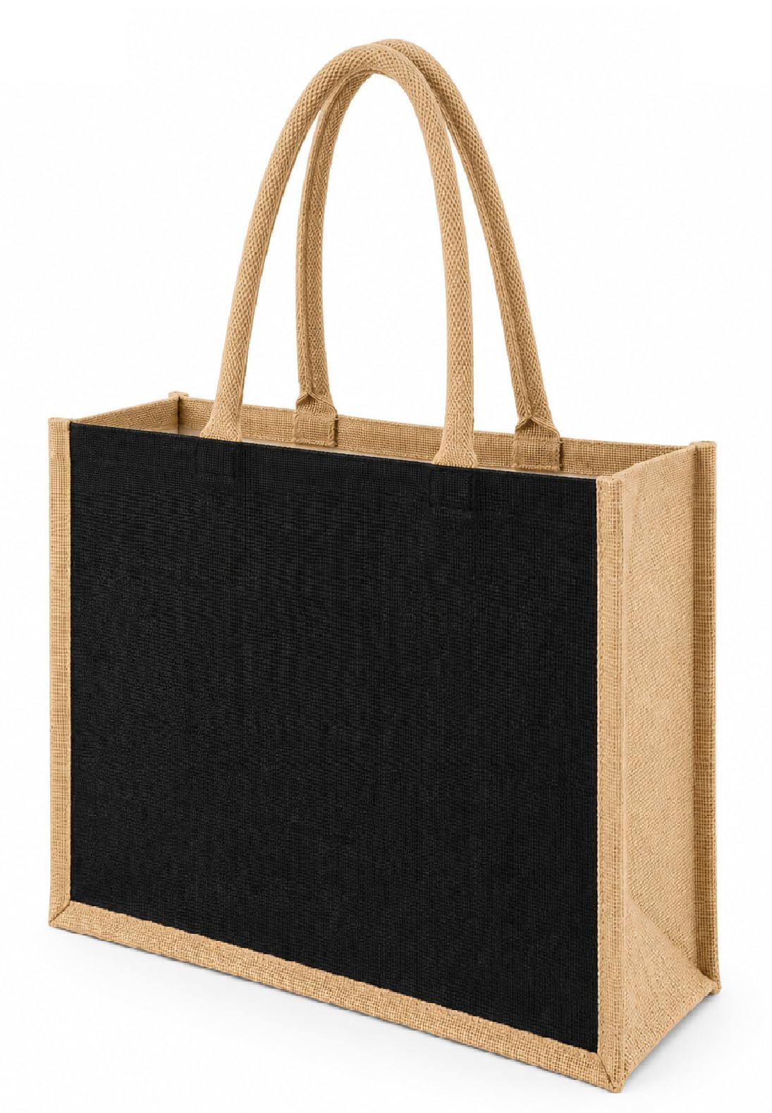 Hyper Mart Natural Large Reusable Hessian Bag with Padded Cotton Handles – Laminated Strong Bag for Shopping, Gifts & Everyday Use (BLACK/NATURAL)