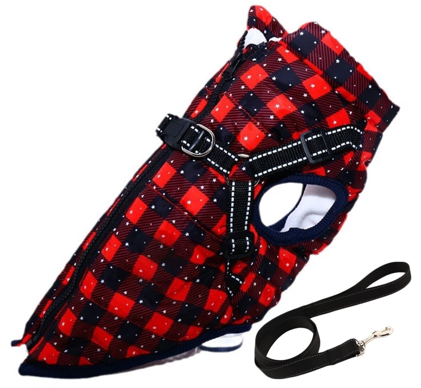 THUCHENYUC Furry King Dog Winter Coat With Harness, 3 In 1 Winter Jacket For Dogs Waterproof Windproof Dog Snow Jacket With Zipper For Small Medium Large Dogs(Red 2,L)