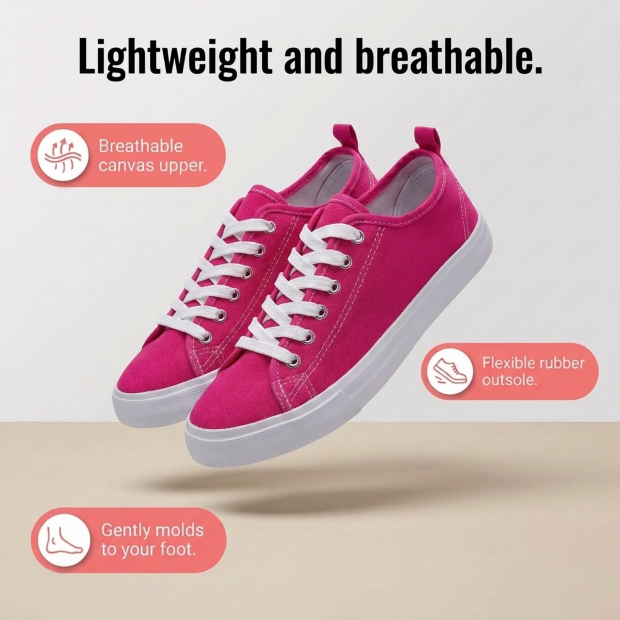 The Fashion Supply Canvas Shoes for Women, Casual Low Top Lace-Up Womens Shoes Sneakers, Extra Laces (Pink, 8)