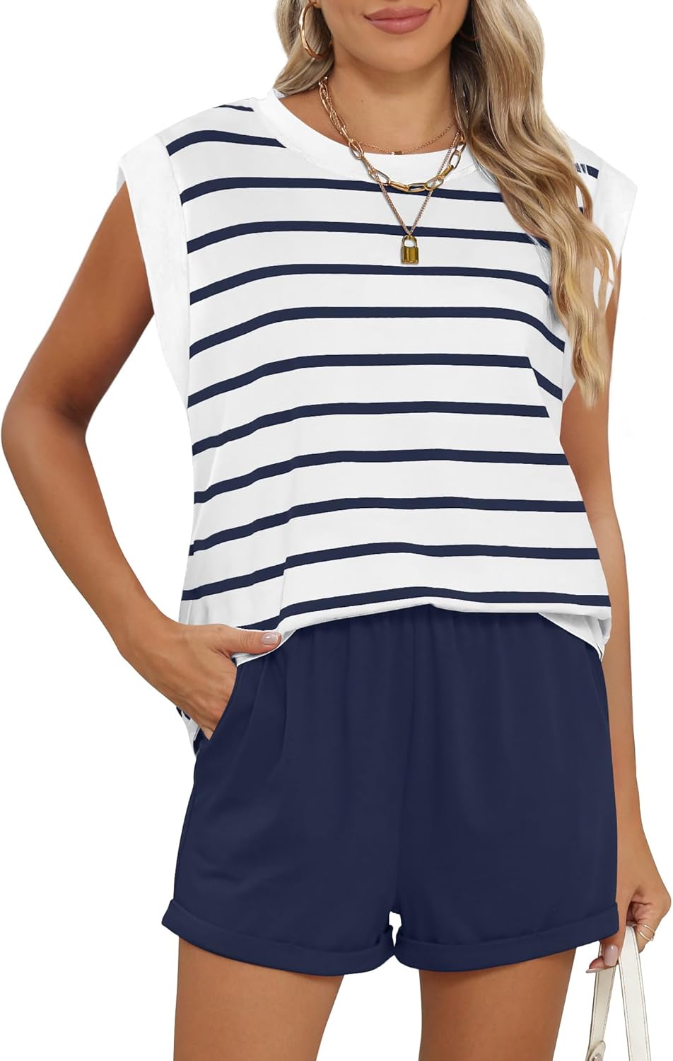Rubzoof 2 piece outfits: Cap sleeve top, elastic waist shorts.