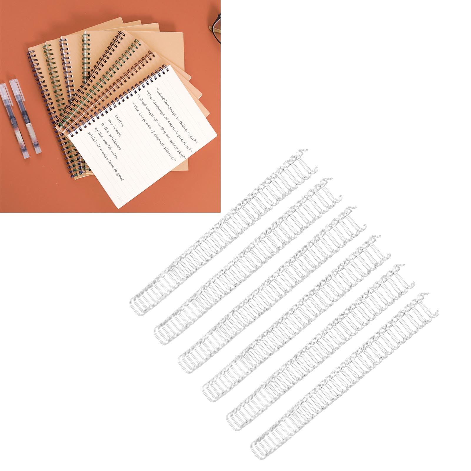 50 Piezas Alambre de Encuadernación Doble Bucle 34 Bucles 19mm Capacidad 180 Hojas Paso 3:1 Kit Blanco para Maquinas de Encuadernación