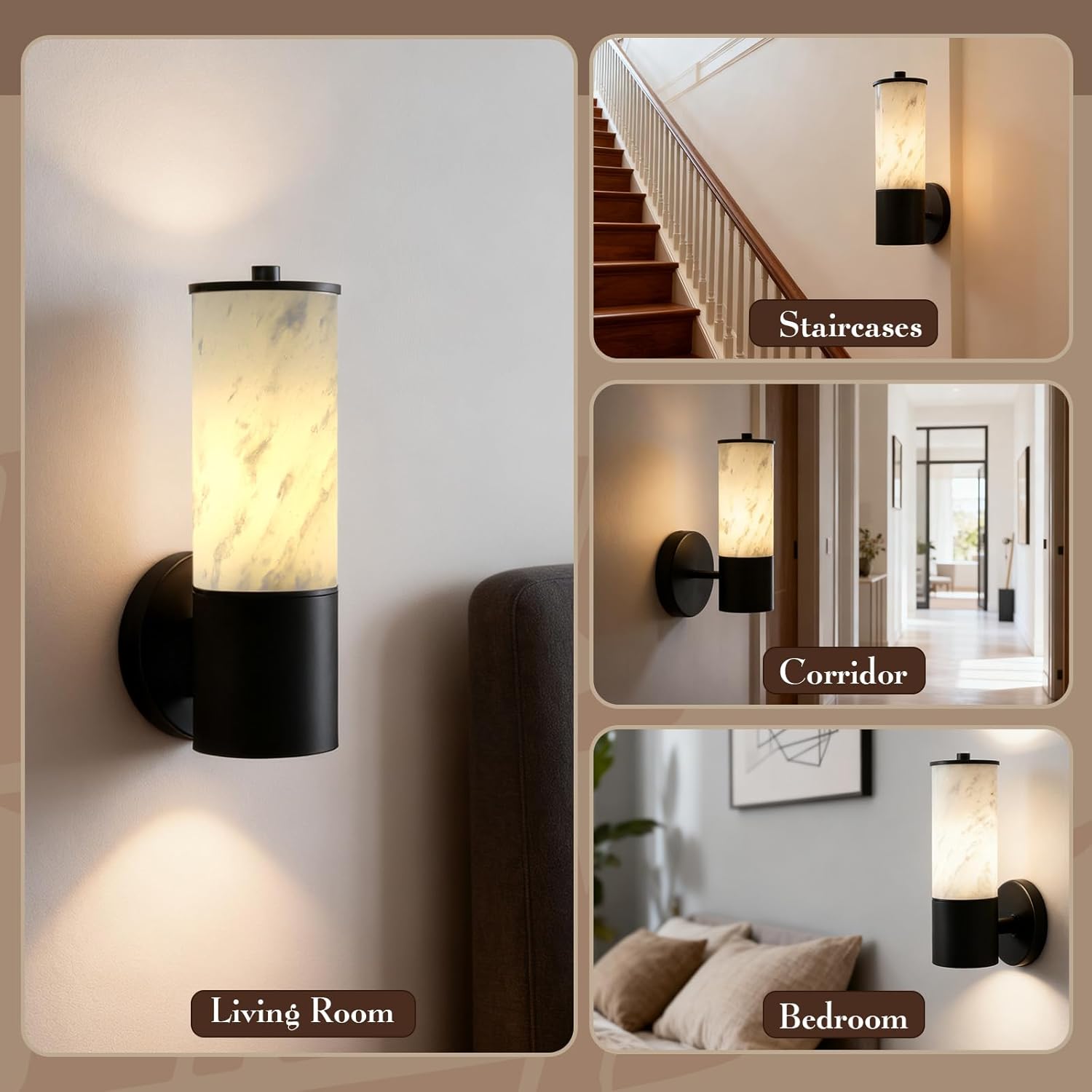 Wall Sconces Modern Sconces Wall Lighting Vanity Light Fixtures with Marble lampshade, Black Wall Mount Lights for Living Room Corridor Mirror Bedroom Stairs(Bulb Include) (Black, 1 pcs)