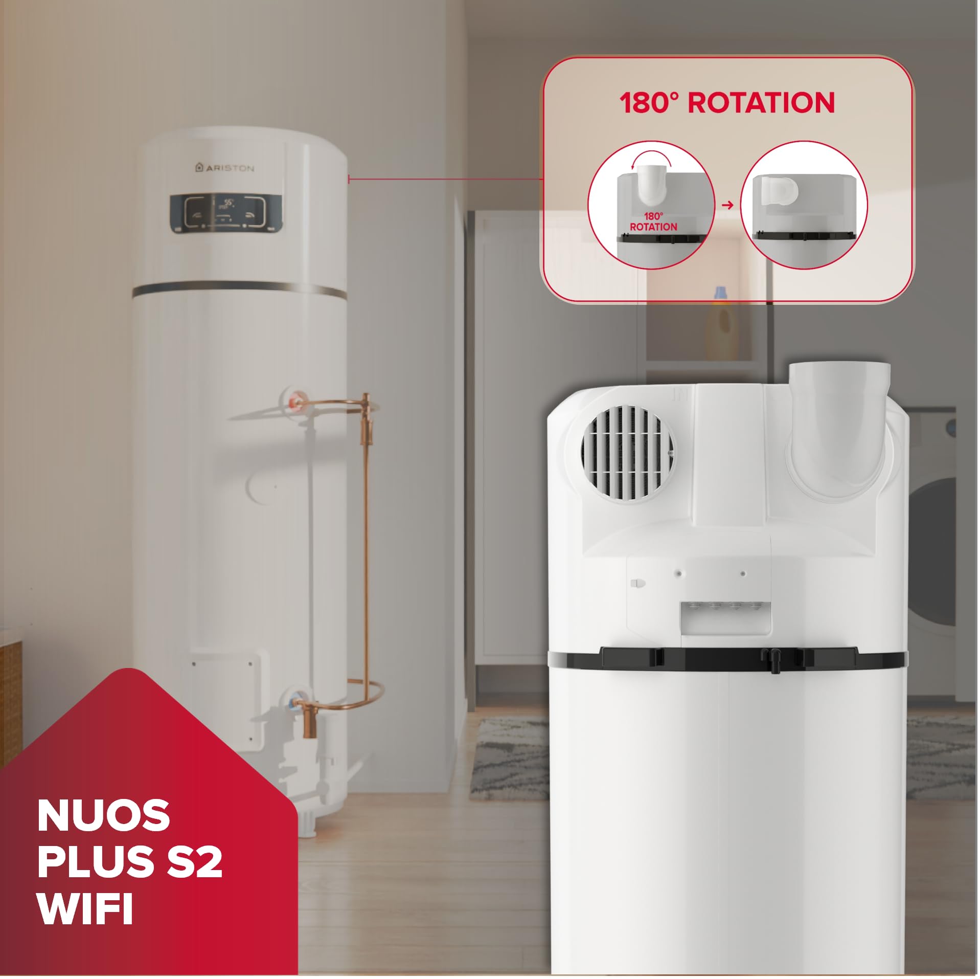 Ariston NUOS PLUS S2 WIFI 250L, Chauffe-eau Thermodynamique Gainable A+, 80% d'Économie, COP 3.54 à 7°C, ACI Cuve Titane, Made in France