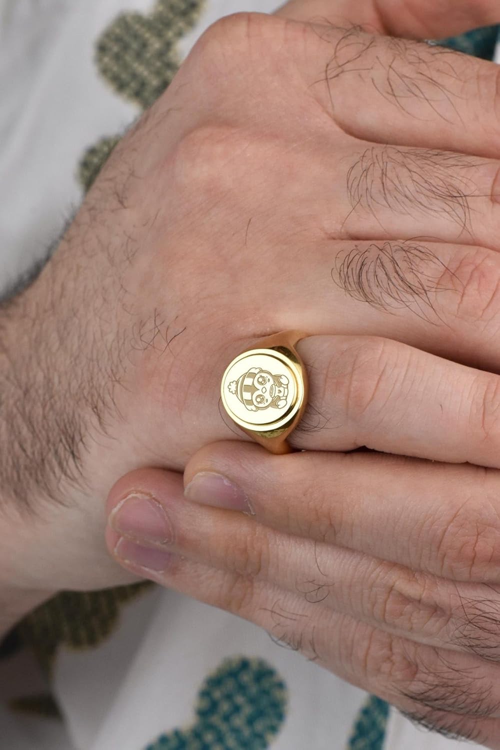 ZOYLA penguin coffee signet ring| animal jewelry| oval engraved lover cute winter gift| gold plated brass,(Choose Your Ring Size US 5-12.5) |KB_BR_00512