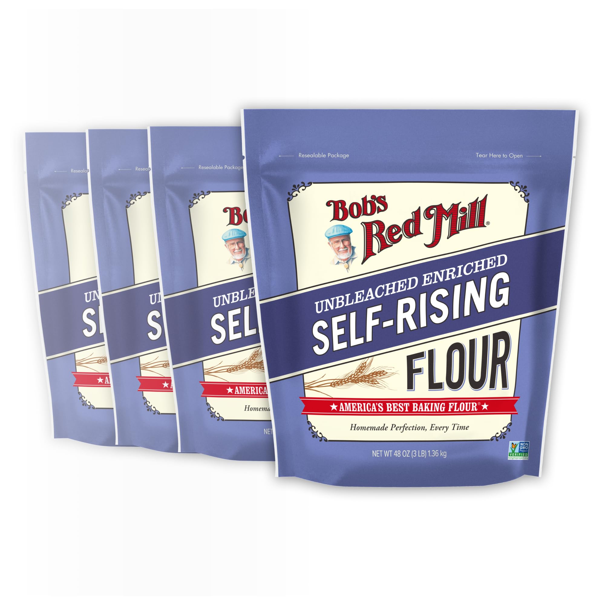 Bob's Red Mill Self Rising Flour / 48 Ounce (Pack of 4) / 4 Wheat Flours & Meals