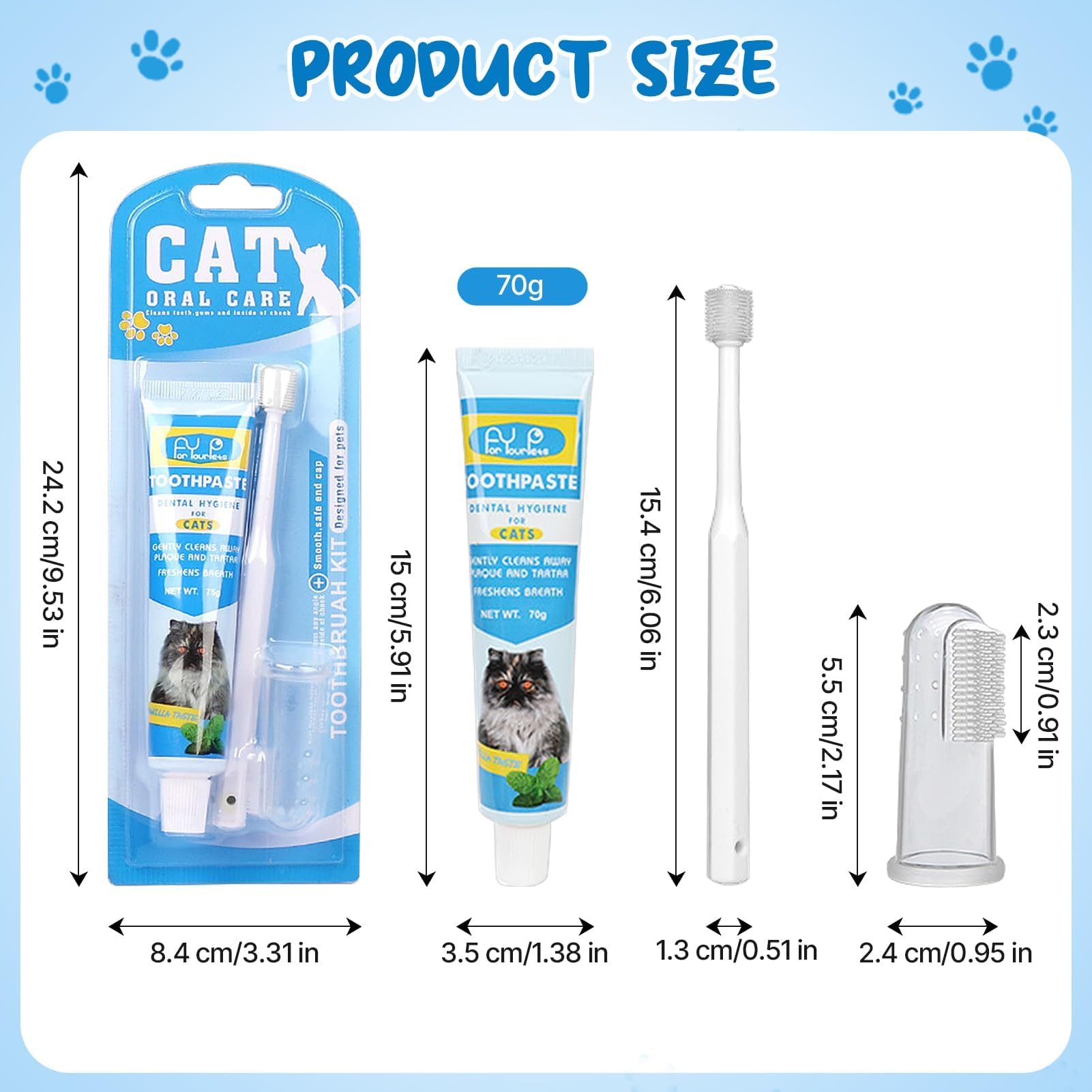 Pasta de dientes para gatos con cepillo de dientes y cepillo de dientes para perros y gatos, elimina la placa y el sarro, aliento fresco y bueno para los dientes