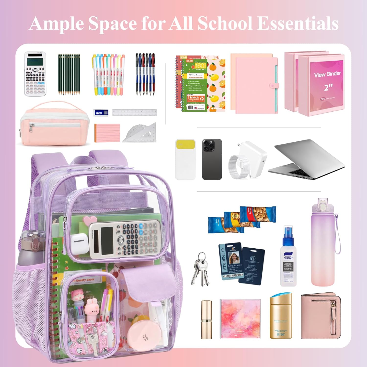 PACKISM Clear Backpack for School - 17 Inch Large Heavy Duty Clear Bookbag 3 Front Pockets for Boys Girls Students (Age 12+) - Image 5