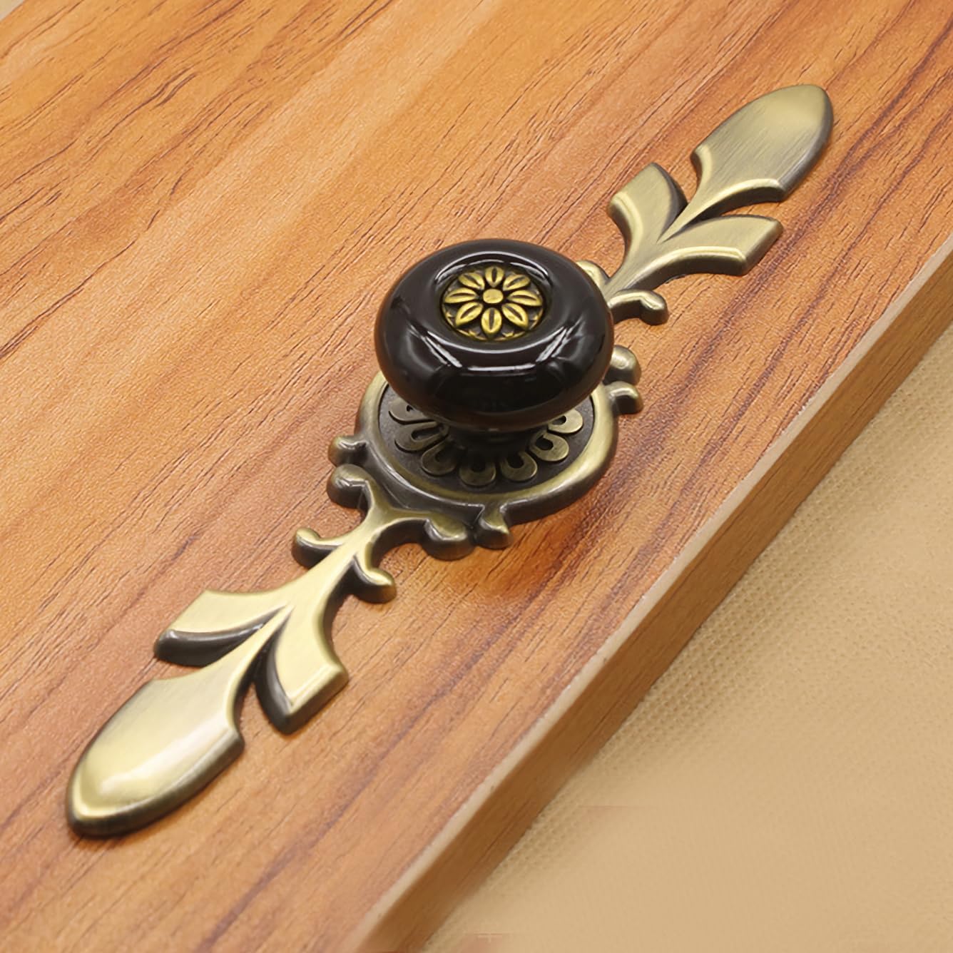 HUAMULAN 8 Pack Retro Ceramic Knobs,Vintage Dresser Kitchen Petal Cabinet Pulls Zinc Alloy Base Back Plate Cupboard Wardrobe Drawer Door Handles