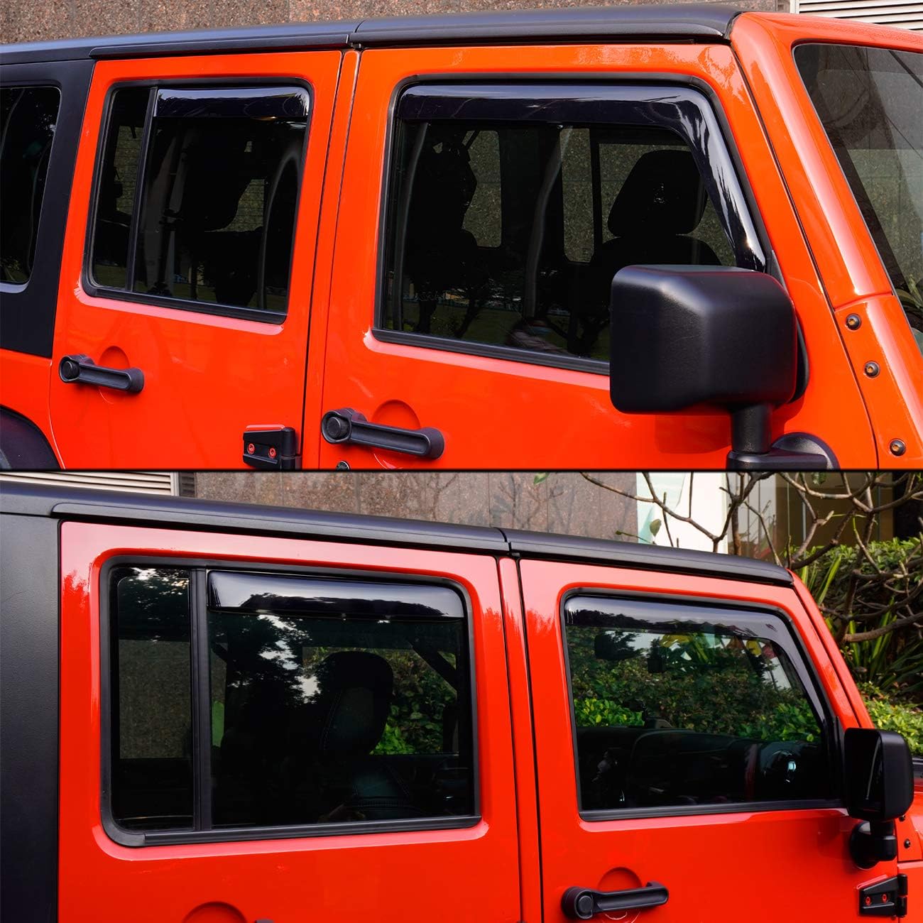 ALAVENTE Side Window in-Channel Deflectors Ventvisor Visors for Jeep Wrangler Unlimited JK 2007-2018 4 Door, Wind Rain Shade Visor Guard for 4-Door Jeep Wrangler JK 07-18 4Pcs (Not for JL)