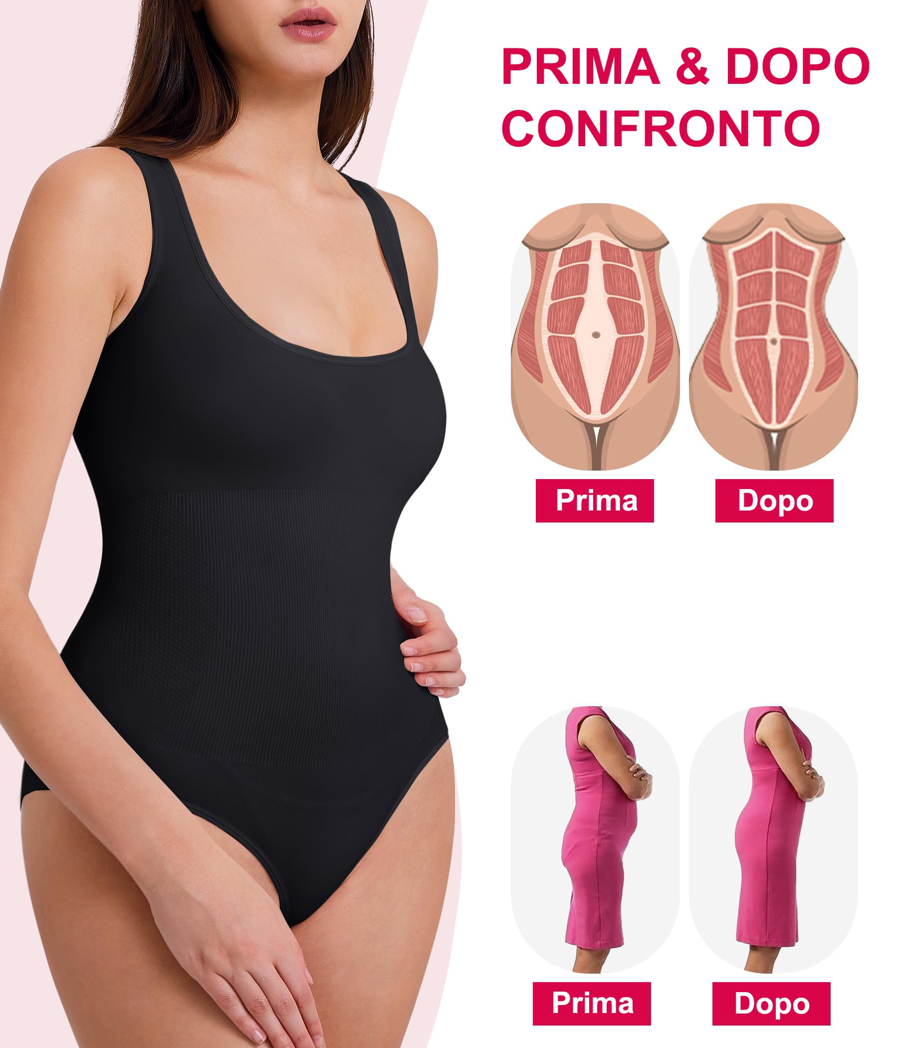 Junlan Body Contenitivo Modellante Donna Shapewear Bodysuit Pancia Piatta Guaina Contenitiva Intimo Snellente Shaper