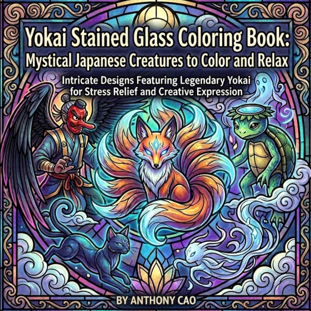 Yokai Stained Glass Coloring Book: Mystical Japanese Creatures to Color and Relax: Intricate Designs Featuring Legendary Yokai for Stress Relief and Creative Expression