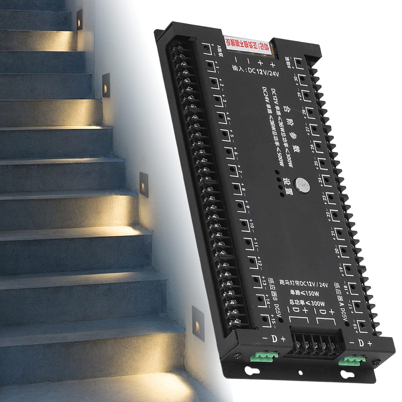 Luci per scale con sensore di movimento, Luminosità regolabile, 5 livelli, Controller di rilevamento del movimento, Protezione IP20, Configurazione semplice, per percorsi