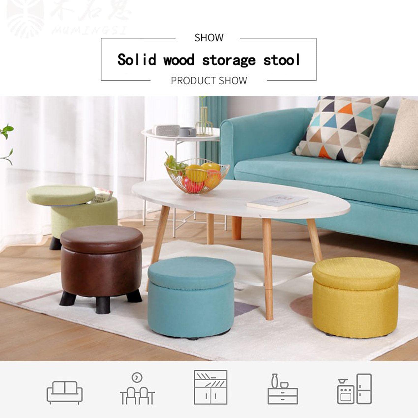 Pouf Pouf Contenitore Pouf Pouf con Gambe Pouf Rotondi in Cotone e Lino Pouf per la Camera da Letto Pouf per Soggiorno, Beige- 33 * 30cm