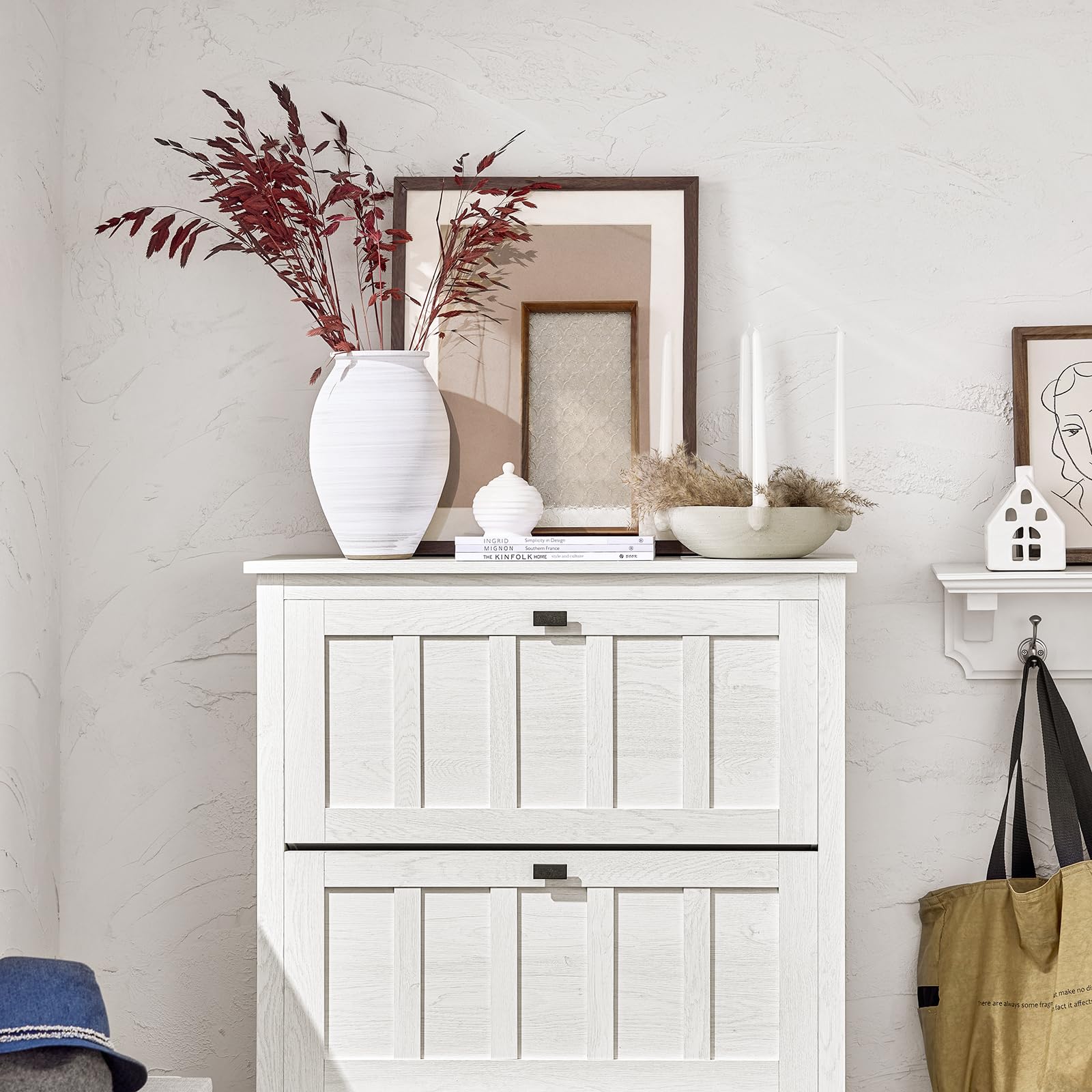 SoBuy Zapatero Estrecho con 3 Solapas 80x30x111cm para recibidor | Mueble zapatero blanco con 3 solapas abatibles, MDF/PB, capacidad 12 pares FSR162-W