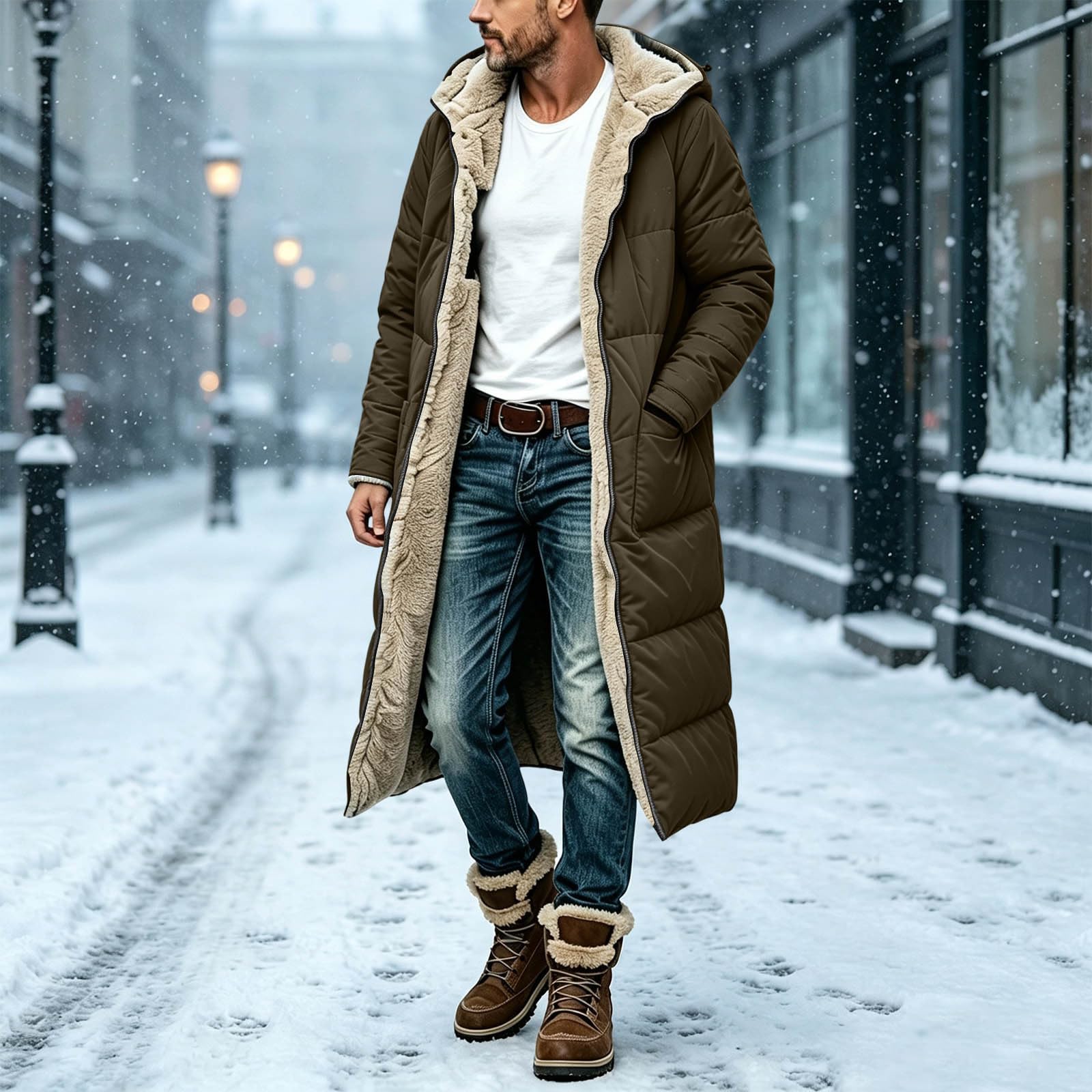 Cappotto da uomo foderato in pile imbottito trapuntato giacca lunga